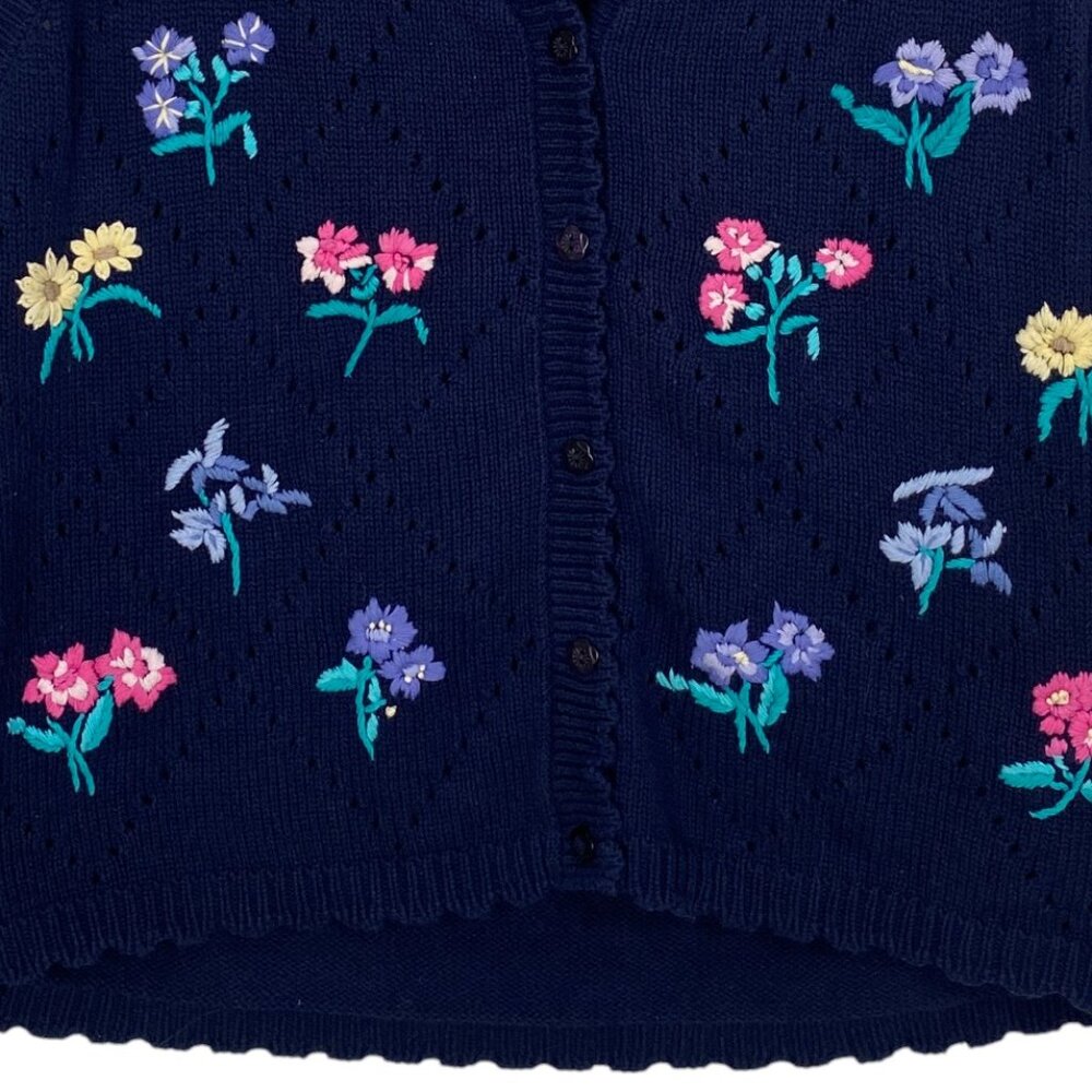Vintage Northern Reflections Floral Embroidered Sweater Vest Navy Cottagecore-L - Picture 8 of 14